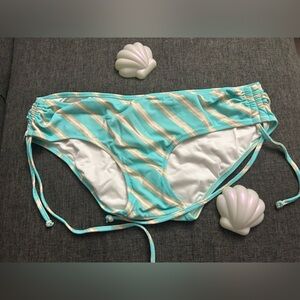 Striped Aqua and White Bikini Bottom